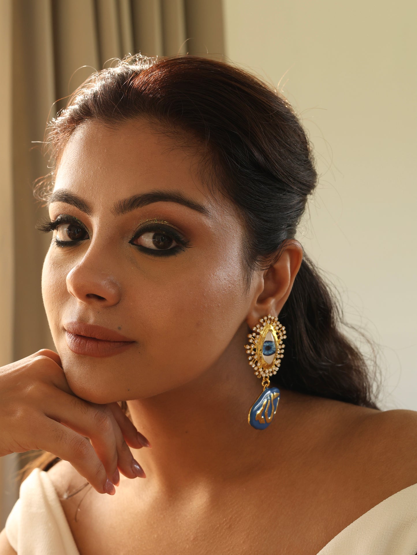 Blue Evil Eye Drop Earring