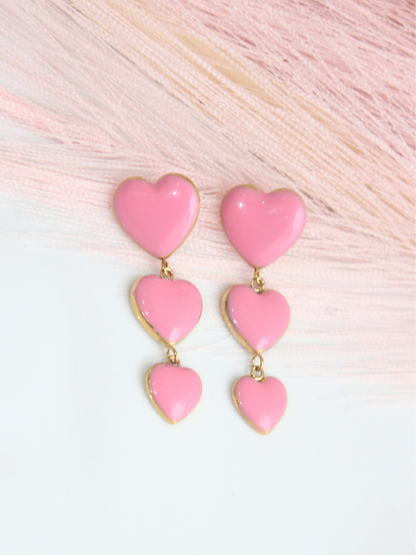 Pink Trio Heart Drop Earring