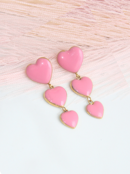 Pink Trio Heart Drop Earring