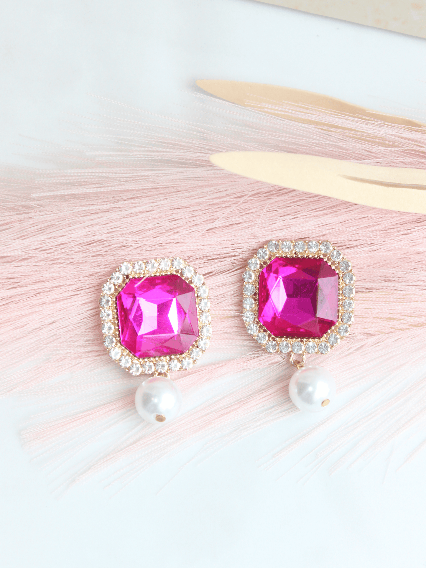 Pink Crystal Square Earring