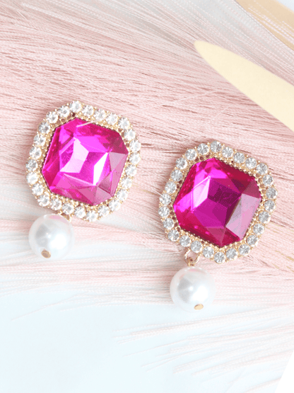 Pink Crystal Square Earring