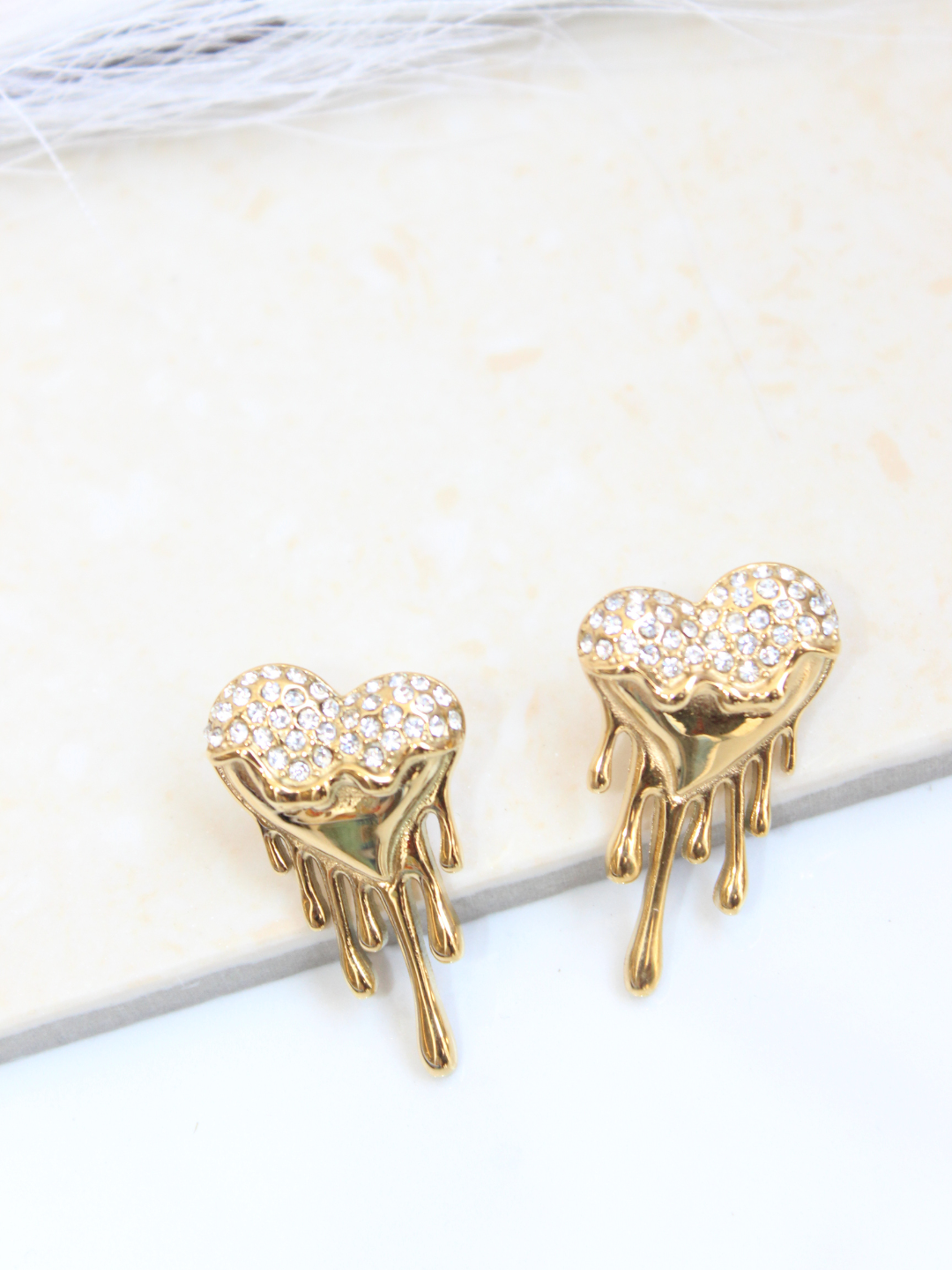 Studed Golden Heart Drop Earring