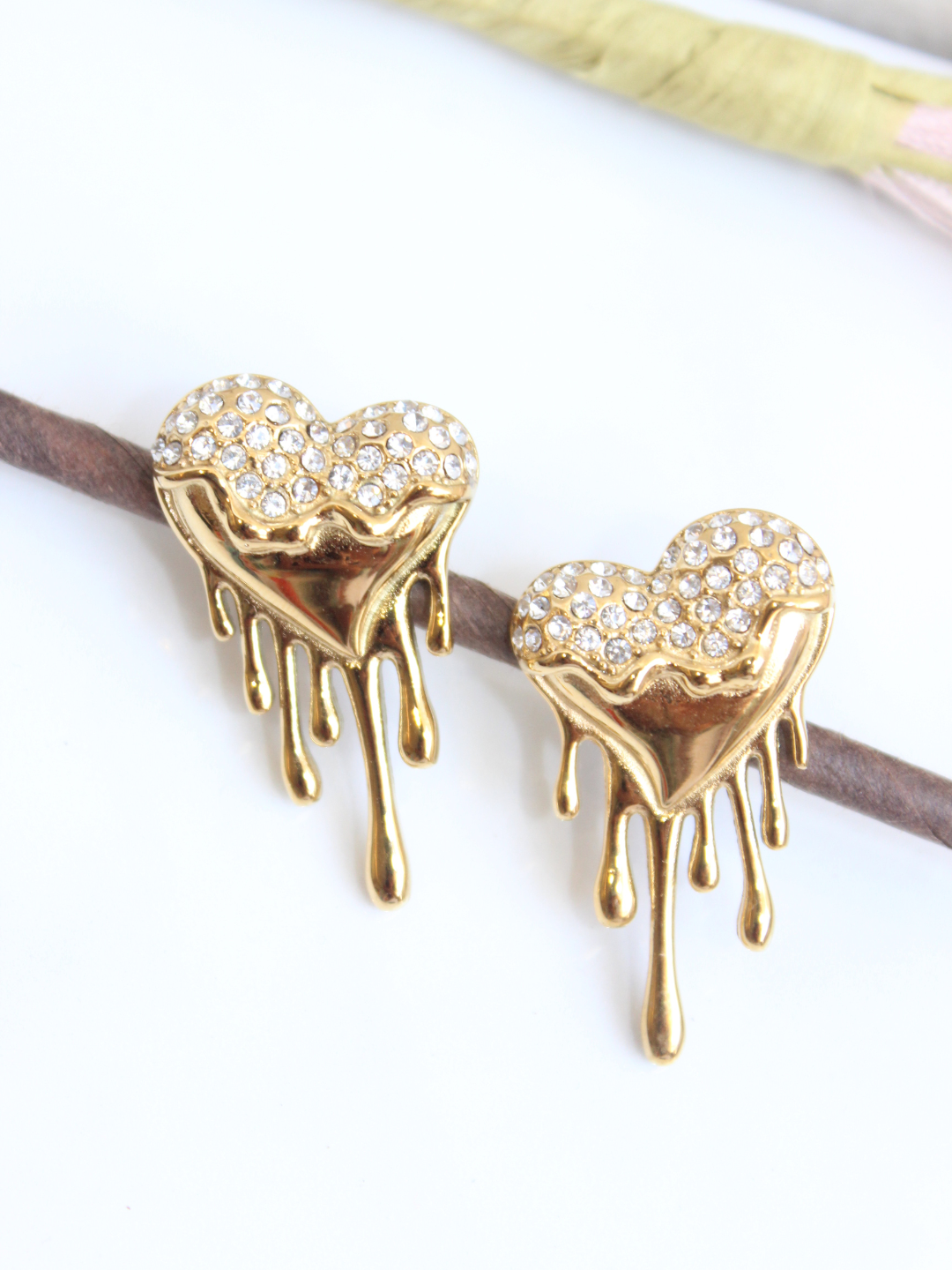 Studed Golden Heart Drop Earring