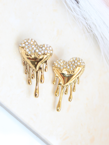 Studed Golden Heart Drop Earring