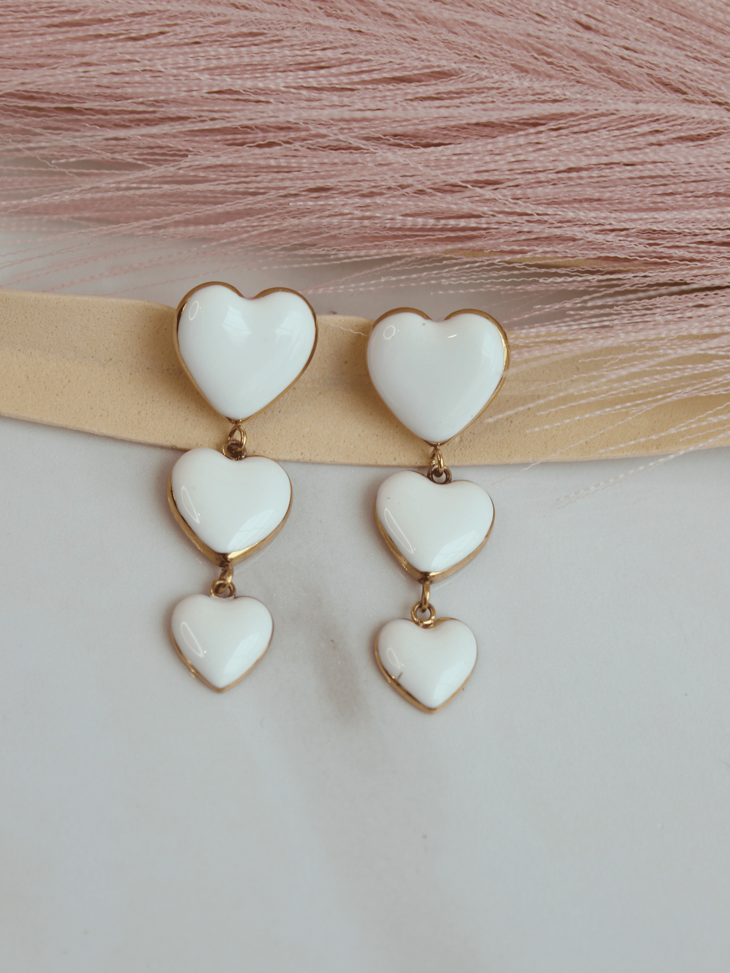 White Trio Heart Earring