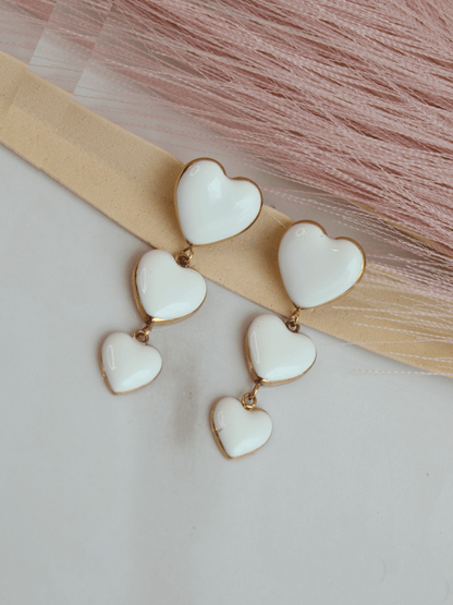 White Trio Heart Earring