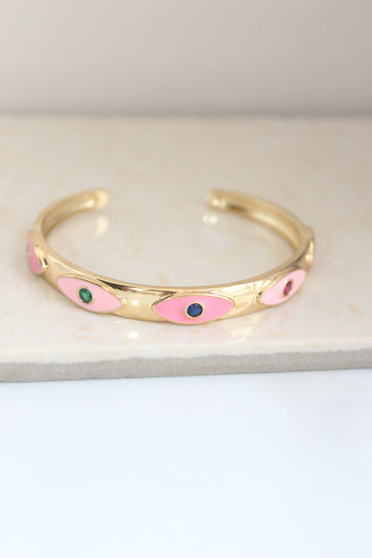 Stackable pink evil eye bangle