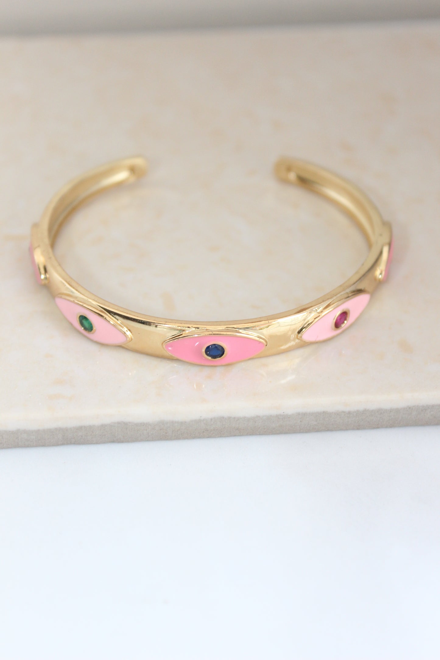 Stackable pink evil eye bangle