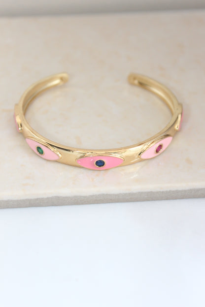 Stackable pink evil eye bangle