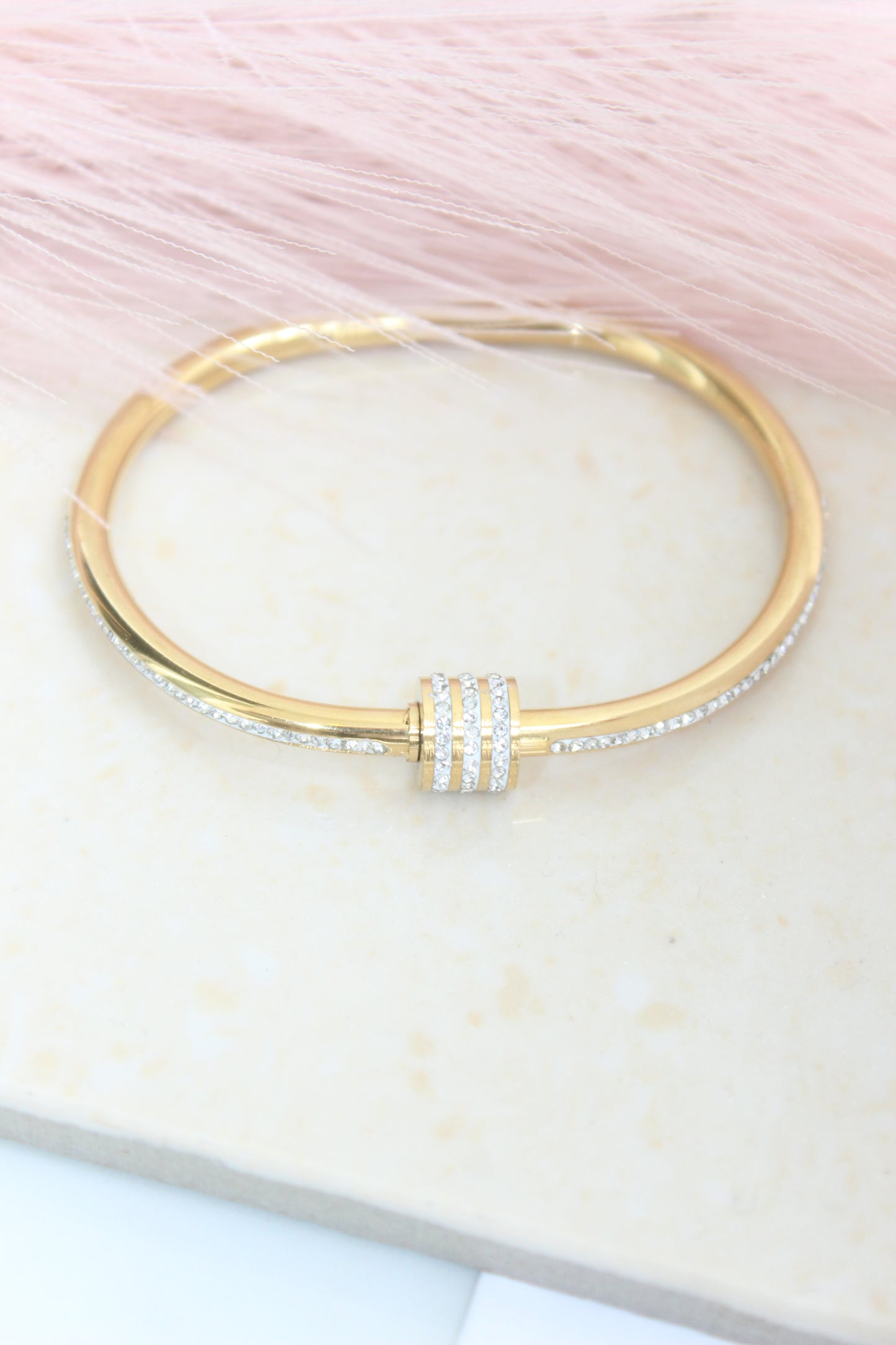 white crystal bangle & studded 18k gold plated bangle – 2 Bracelets at 25% Off