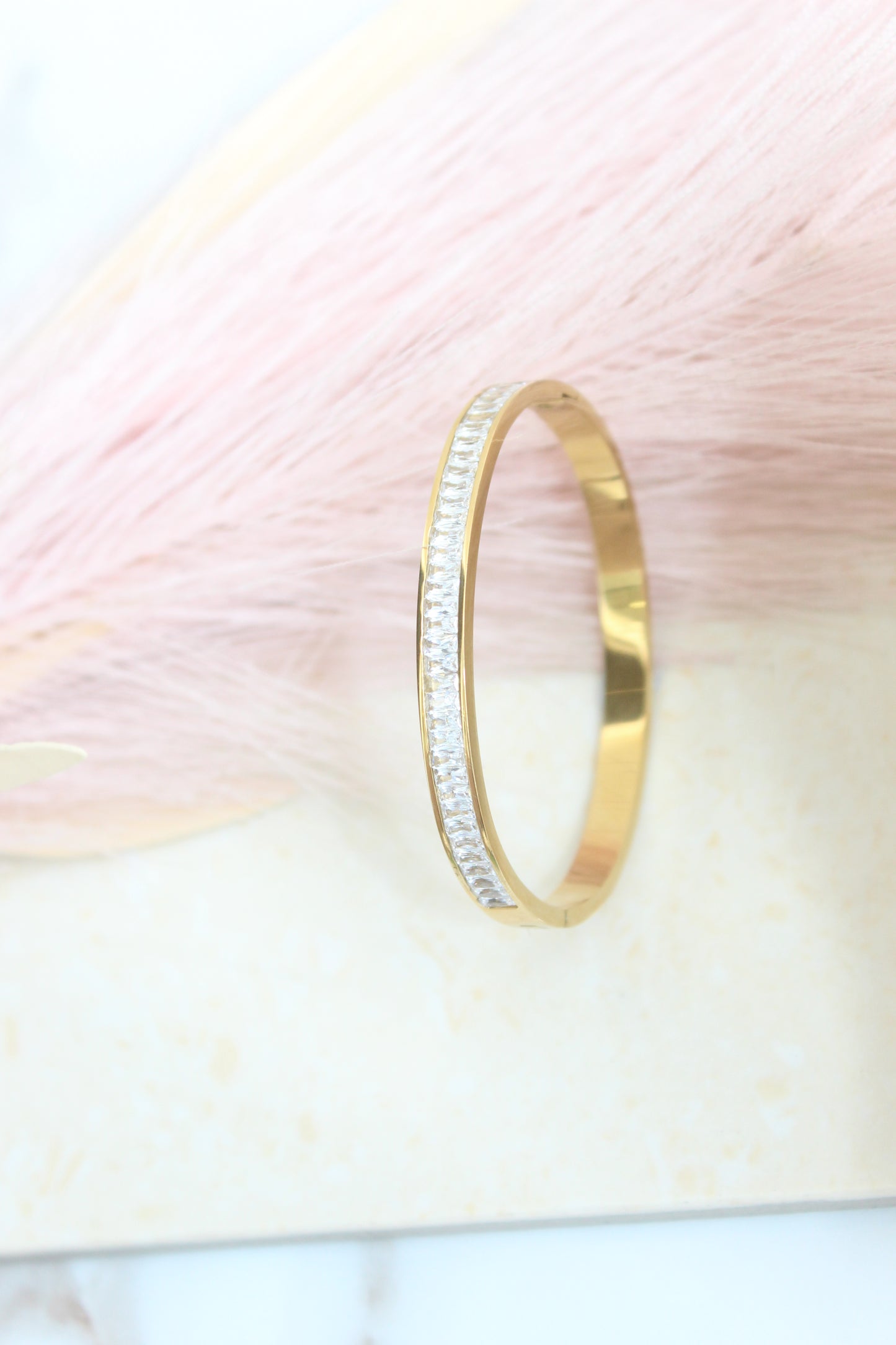 white crystal bangle & studded 18k gold plated bangle – 2 Bracelets at 25% Off