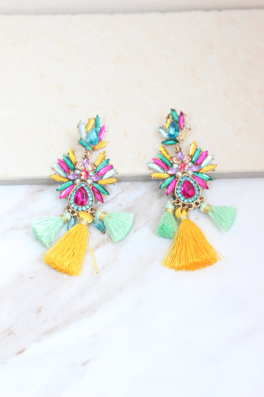 Tropical Bloom Tassel Earrings