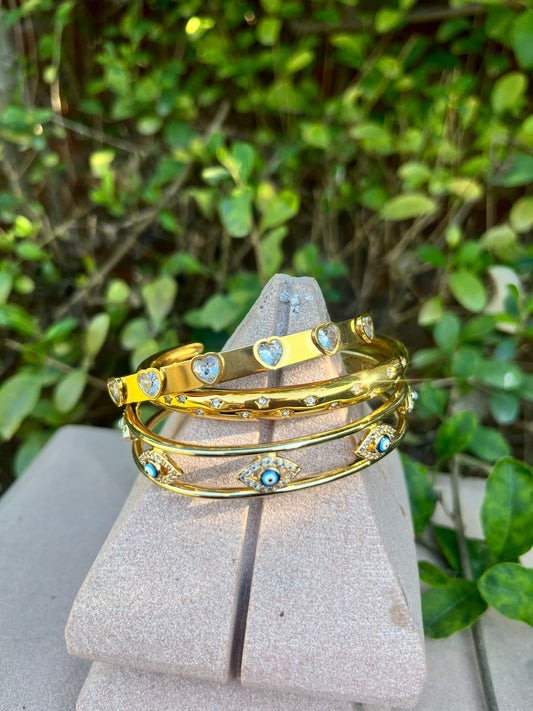 Hearts bangle, Star bangle & Evil eye bangle - 3 Bracelet Combo, trio at 25% Off