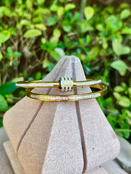 white crystal bangle & studded 18k gold plated bangle – 2 Bracelets at 25% Off